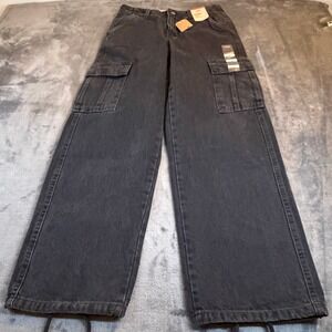Levi's '94 Baggy Cargo Jeans Black Wash Denim Adjustable Hem Womens size 24 NWT